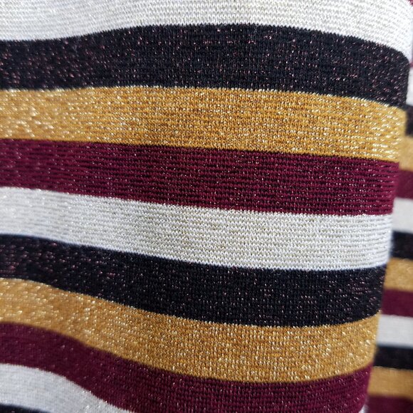 David Lerner Shimmer Stripe Top Women's XL V-Neck Puff 3/4 Sleeve Gold Red NEW - Picture 10 of 16